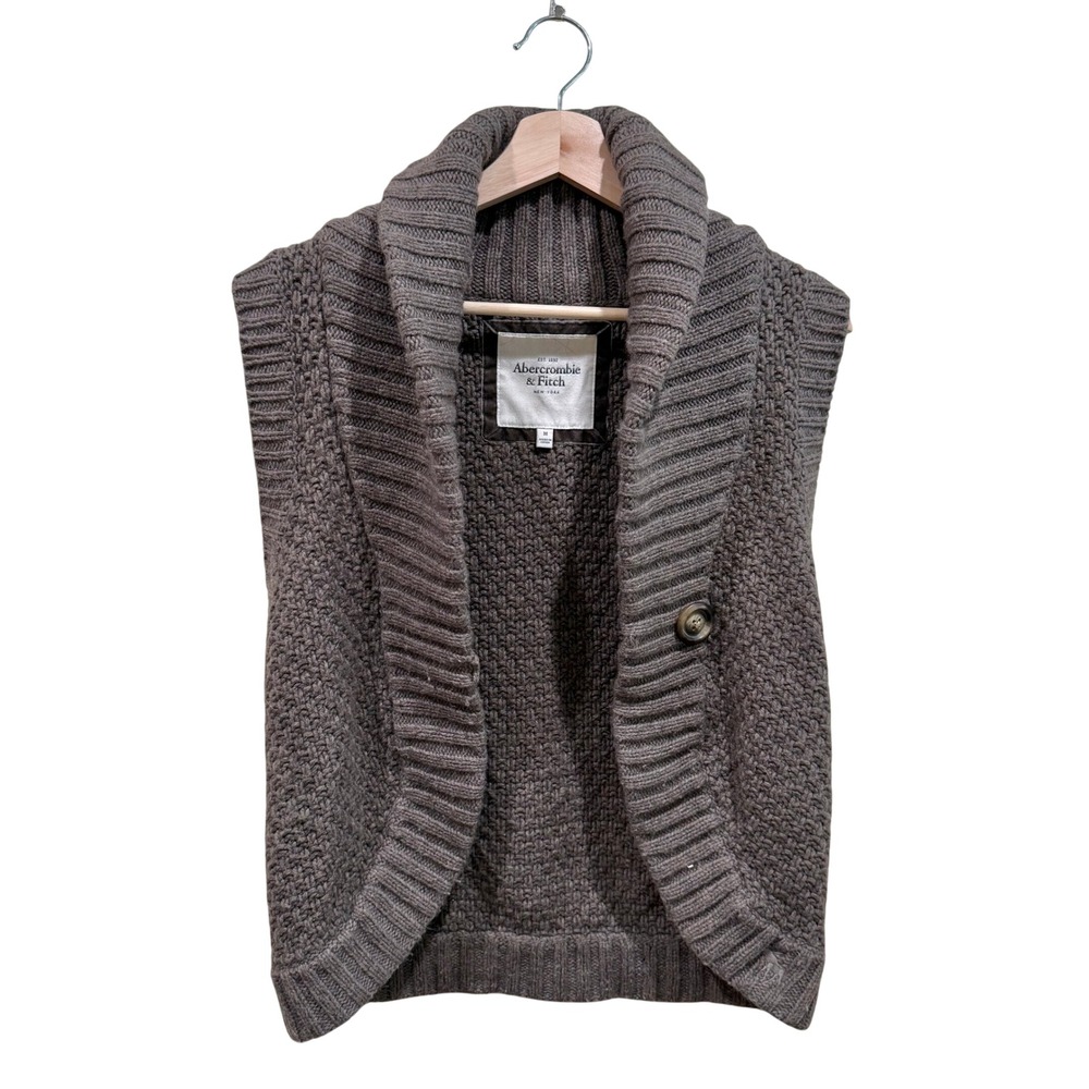 Abercrombie & Fitch Brown Wool Blend Chunky Knit Shawl Collar Sweater Vest M